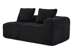 Sofá de 2 lugares com almofada e bolso lateral - Veludo Cotelê - Preto