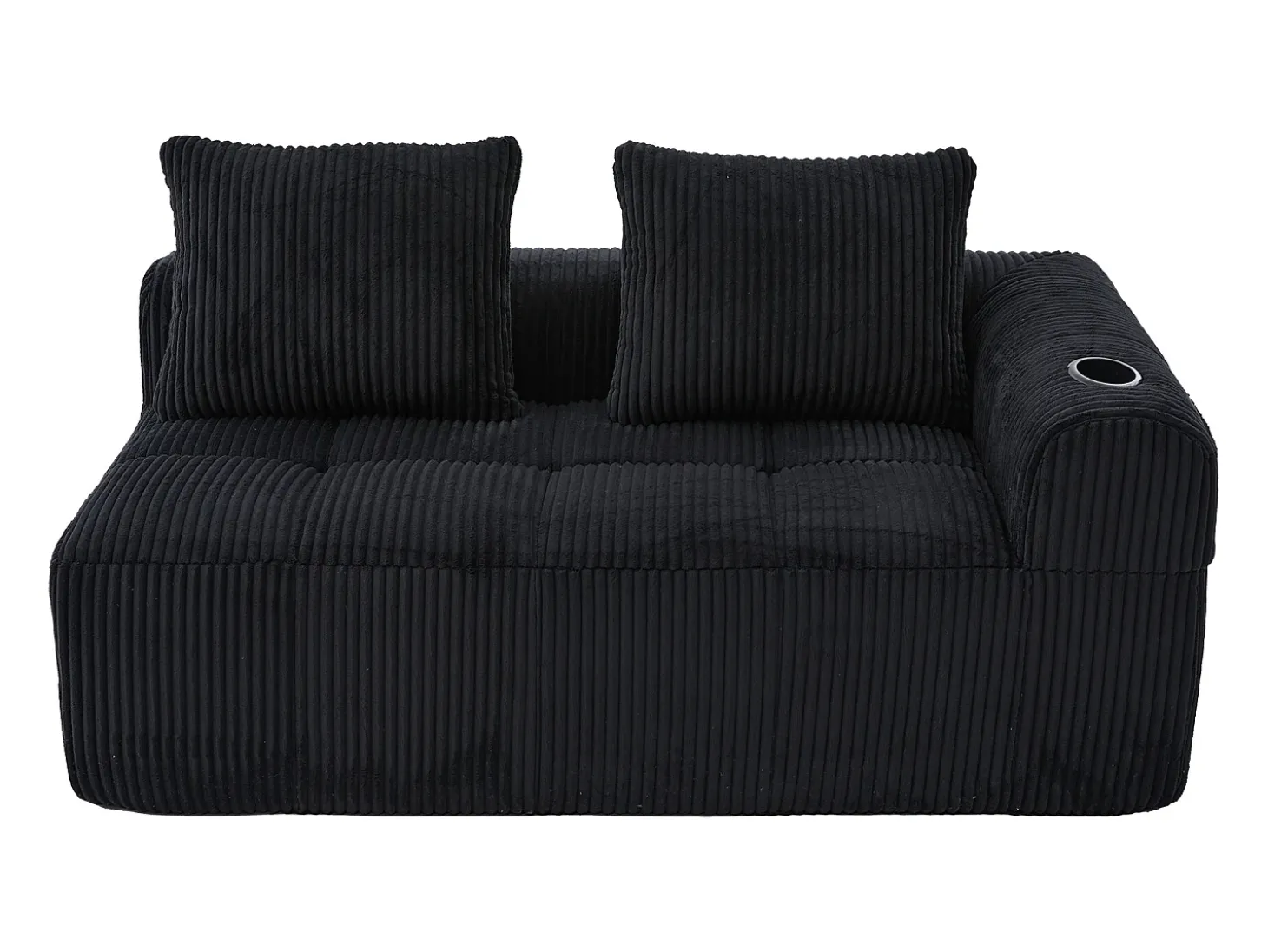 Sofá de 2 lugares com almofada e bolso lateral - Veludo Cotelê - Preto