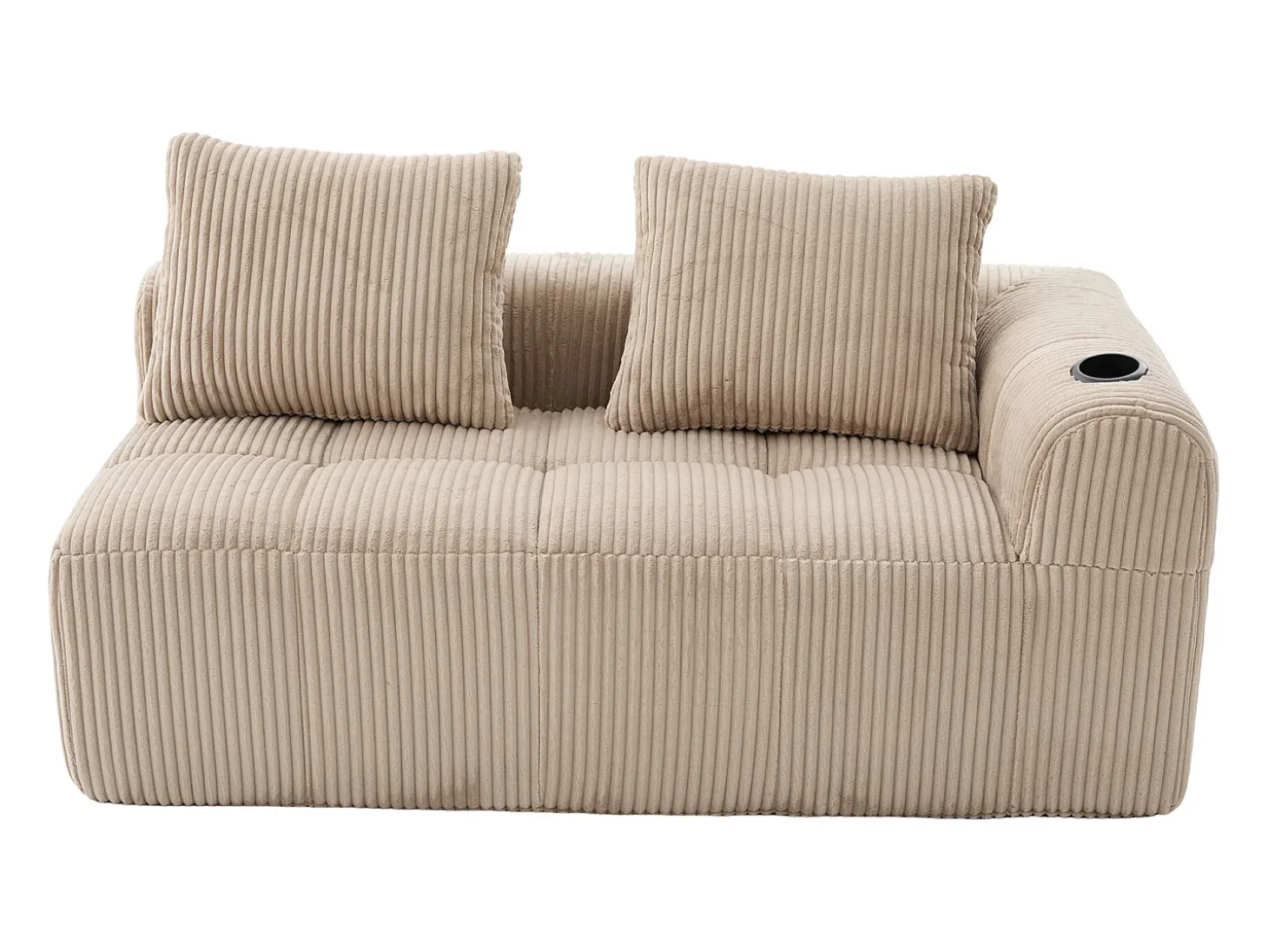 Sofá de 2 lugares com almofada e bolso lateral - Veludo cotelê - Cor caqui