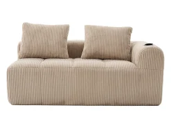 Sofá de 2 lugares com almofada e bolso lateral - Veludo cotelê - Cor caqui