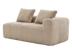 Sofá de 2 lugares com almofada e bolso lateral - Veludo cotelê - Cor caqui