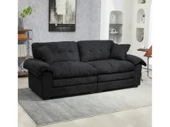 Sofá de 2 lugares com almofadas de camada dupla - Tecido chenille preto