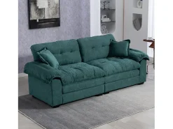 Sofá de 2 lugares com almofadas de camada dupla - Tecido chenille verde