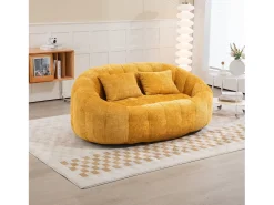 Sofá de 2 lugares com almofada - Sofá para adultos e crianças - Tecido de chenille amarelo
