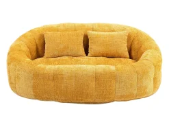 Sofá de 2 lugares com almofada - Sofá para adultos e crianças - Tecido de chenille amarelo