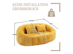 Sofá de 2 lugares com almofada - Sofá para adultos e crianças - Tecido de chenille amarelo