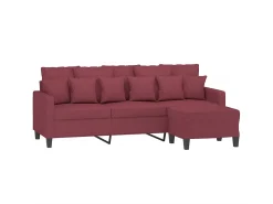 Sofá de 3 lugares com apoio de pés 180 cm tecido vermelho tinto PT195507