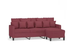 Sofá de 3 lugares com apoio de pés 180 cm tecido vermelho tinto PT195507
