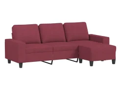 Sofá de 3 lugares com apoio de pés 180 cm tecido vermelho tinto PT612688