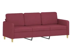 Sofá de 3 lugares com apoio de pés 180 cm tecido vermelho tinto PT306256