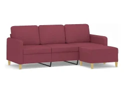Sofá de 3 lugares com apoio de pés 180 cm tecido vermelho tinto PT306256
