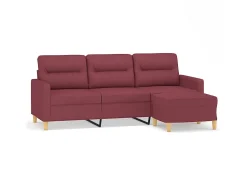Sofá de 3 lugares com apoio de pés 180 cm tecido vermelho tinto PT543923