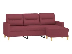 Sofá de 3 lugares com apoio de pés 180 cm tecido vermelho tinto PT543923