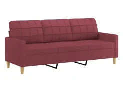 Sofá de 3 lugares com apoio de pés 180 cm tecido vermelho tinto