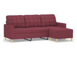 Sofá de 3 lugares com apoio de pés 180 cm tecido vermelho tinto
