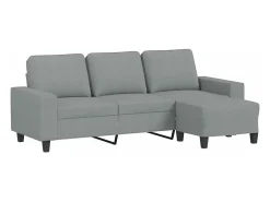Sofá de 3 lugares com apoio de pés 180 cm tecido cinzento-claro PT314869