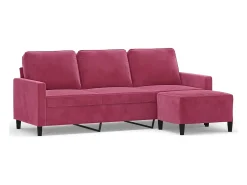 Sofá de 3 lugares com apoio de pés 180 cm veludo vermelho tinto PT397555