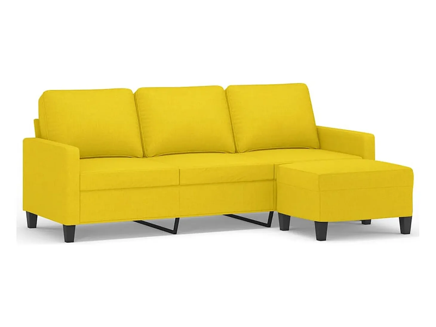 Sofá de 3 lugares com apoio de pés 180 cm tecido amarelo-claro