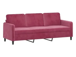 Sofá de 3 lugares com apoio de pés 180 cm veludo vermelho tinto PT316524