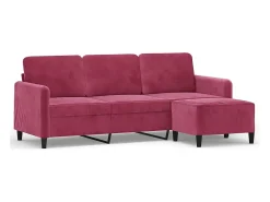 Sofá de 3 lugares com apoio de pés 180 cm veludo vermelho tinto PT316524