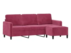 Sofá de 3 lugares com apoio de pés 180 cm veludo vermelho tinto PT316524