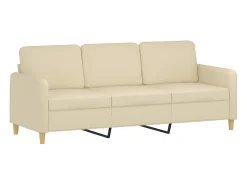 Sofá de 3 lugares com apoio de pés 180 cm tecido cor creme