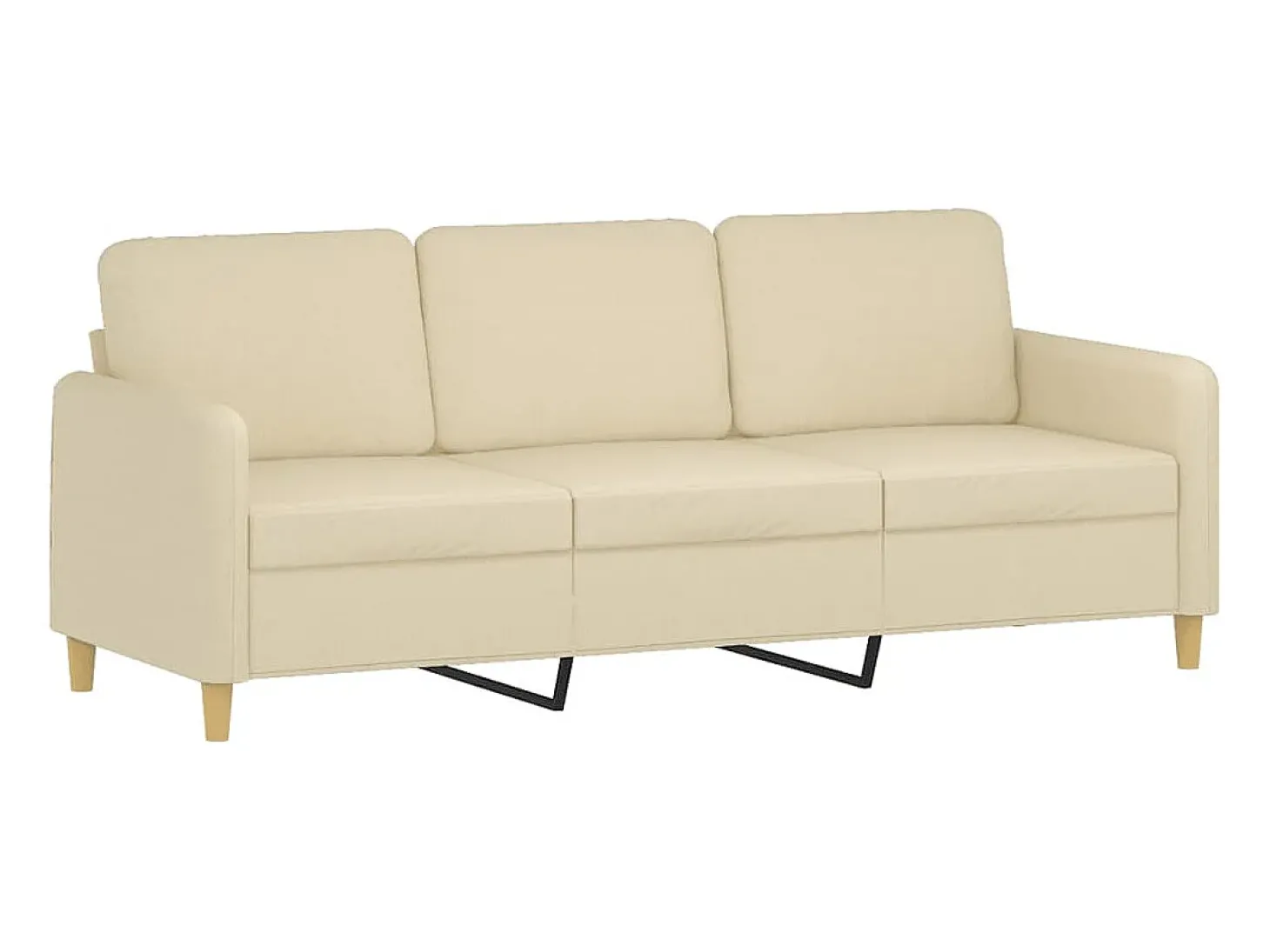 Sofá de 3 lugares com apoio de pés 180 cm tecido cor creme