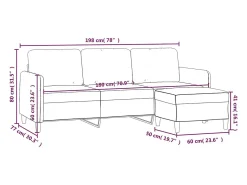Sofá de 3 lugares com apoio de pés 180 cm tecido cor creme