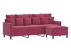 Sofá de 3 lugares com apoio de pés 180 cm veludo vermelho tinto PT279507