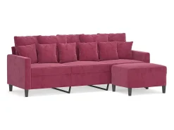 Sofá de 3 lugares com apoio de pés 180 cm veludo vermelho tinto PT279507