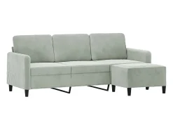 Sofá de 3 lugares com apoio de pés 180 cm veludo cinzento-claro PT998183