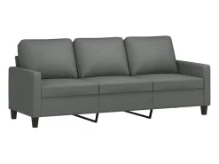 Sofá de 3 lugares com apoio de pés 180 cm tecido cinza-escuro
