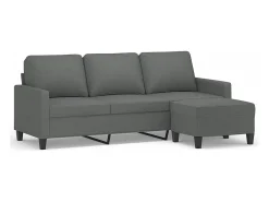 Sofá de 3 lugares com apoio de pés 180 cm tecido cinza-escuro