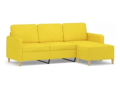 Sofá de 3 lugares com apoio de pés 180 cm tecido amarelo-claro PT600409
