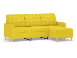 Sofá de 3 lugares com apoio de pés 180 cm tecido amarelo-claro PT188158