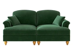 Sofá de 2 lugares com apoio lombar e saia plissada removível - Tecido chenille - Verde