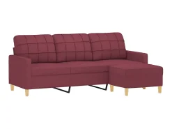 Sofá de 3 lugares com apoio de pés 180 cm tecido vermelho tinto PT190854