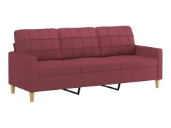 Sofá de 3 lugares com apoio de pés 180 cm tecido vermelho tinto PT190854