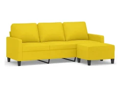 Sofá de 3 lugares com apoio de pés 180 cm tecido amarelo-claro PT704149