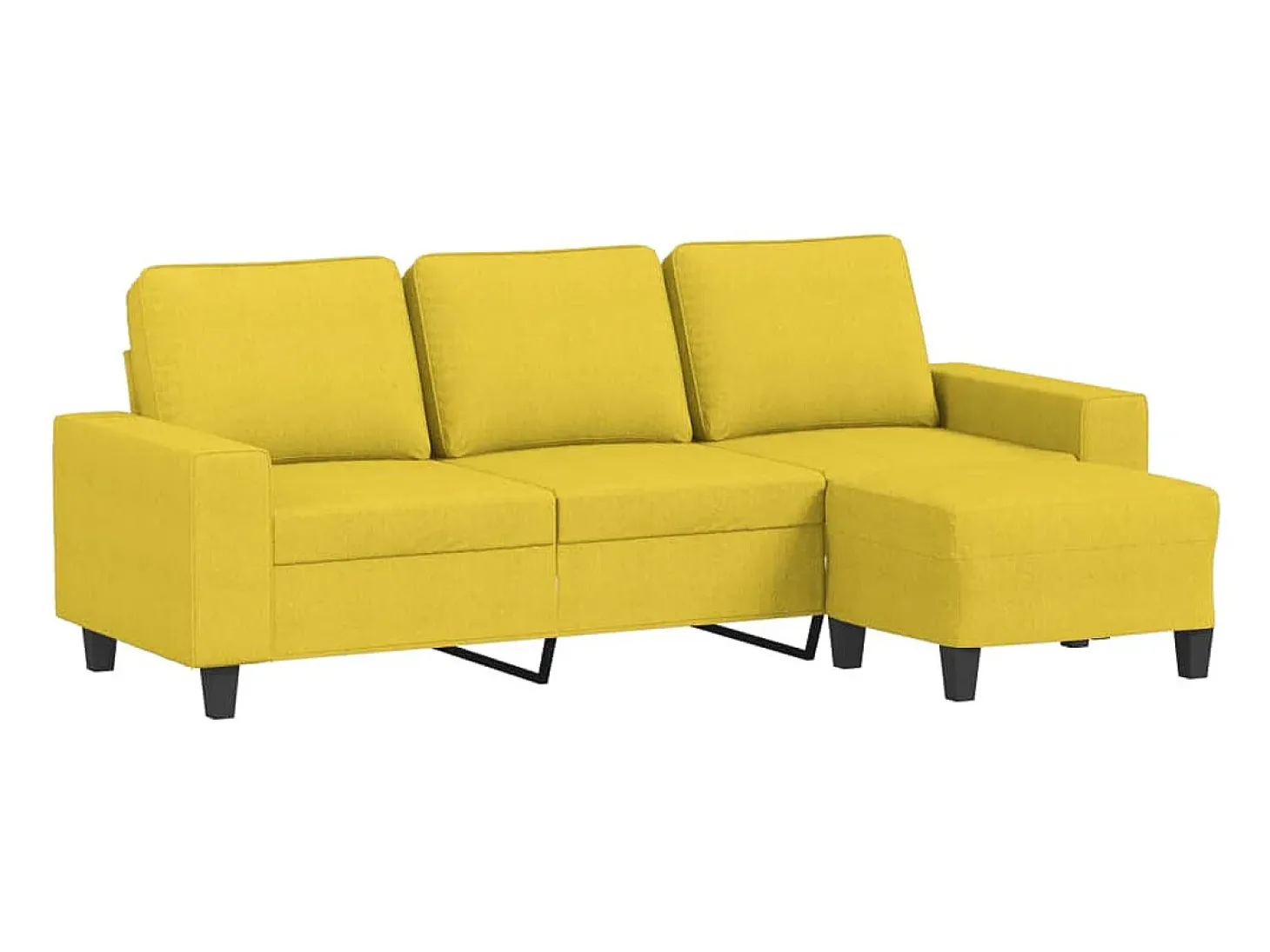 Sofá de 3 lugares com apoio de pés 180 cm tecido amarelo-claro