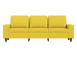 Sofá de 3 lugares com apoio de pés 180 cm tecido amarelo-claro
