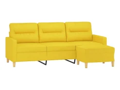 Sofá de 3 lugares com apoio de pés 180 cm tecido amarelo-claro PT501493