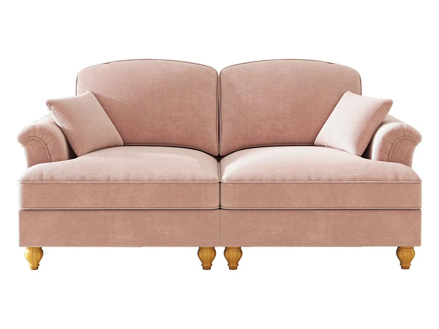 Sofá de 2 lugares com apoio lombar e saia plissada removível - Tecido chenille - Rosa