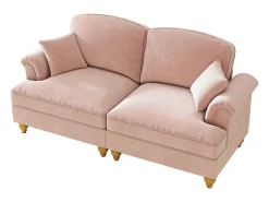 Sofá de 2 lugares com apoio lombar e saia plissada removível - Tecido chenille - Rosa