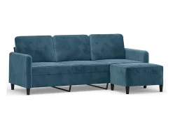 Sofá de 3 lugares com apoio de pés 180 cm veludo azul
