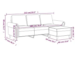 Sofá de 3 lugares com apoio de pés 180 cm veludo cor creme