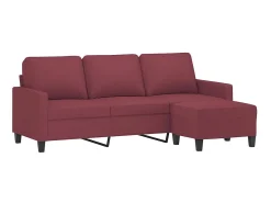 Sofá de 3 lugares com apoio de pés 180 cm tecido vermelho tinto PT141359