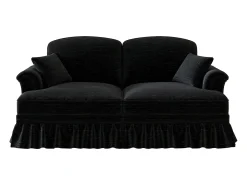 Sofá de 2 lugares com apoio lombar e saia plissada removível - Tecido chenille - Preto