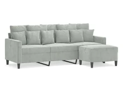 Sofá de 3 lugares com apoio de pés 180 cm veludo cinzento-claro PT108894