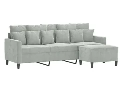 Sofá de 3 lugares com apoio de pés 180 cm veludo cinzento-claro PT108894